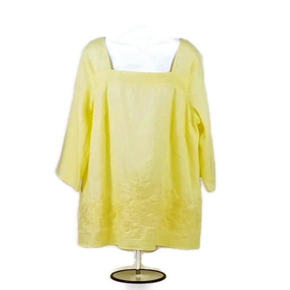 Tweeds Yellow Needlework 3/4 Sleeve Linen Blouse Womens 2X - Picture 5 of 8